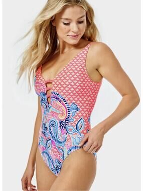 LILLY PULITZER Jaspen One Piece Swimsuit Size 0 Pink Coral Spritz Beach NWOT